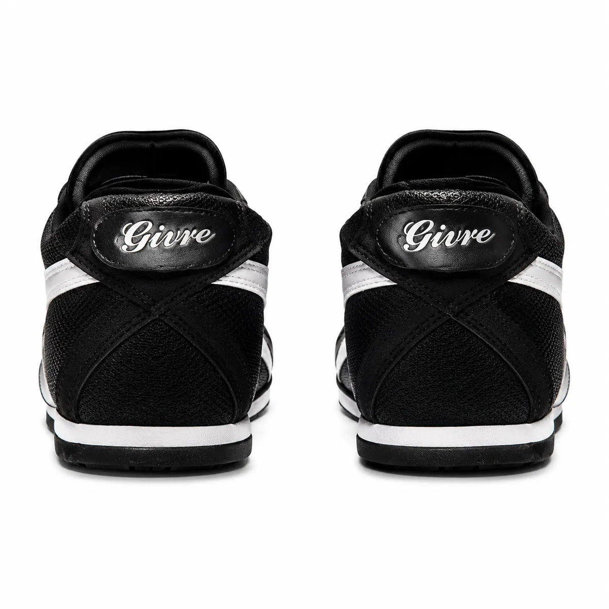 A pair of black Gire sneakers shown from the back, featuring a black leather and mesh upper with white stripes and the brand name 'Gire' in white script on the heel tab.