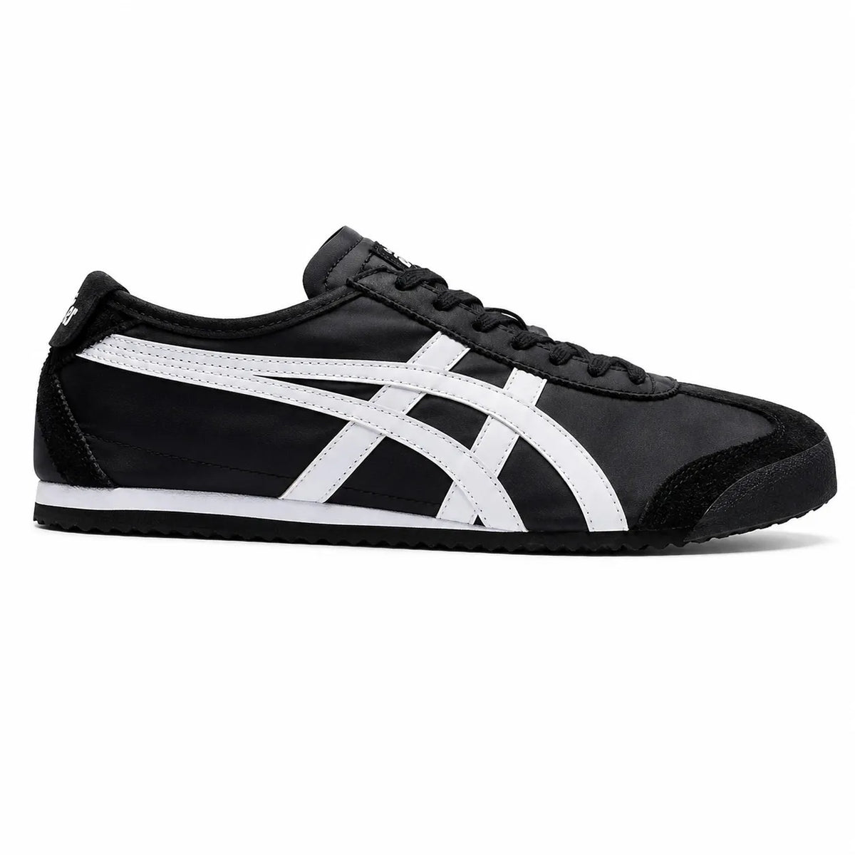 Black and white sneakers for men with white side detailing and black laces
