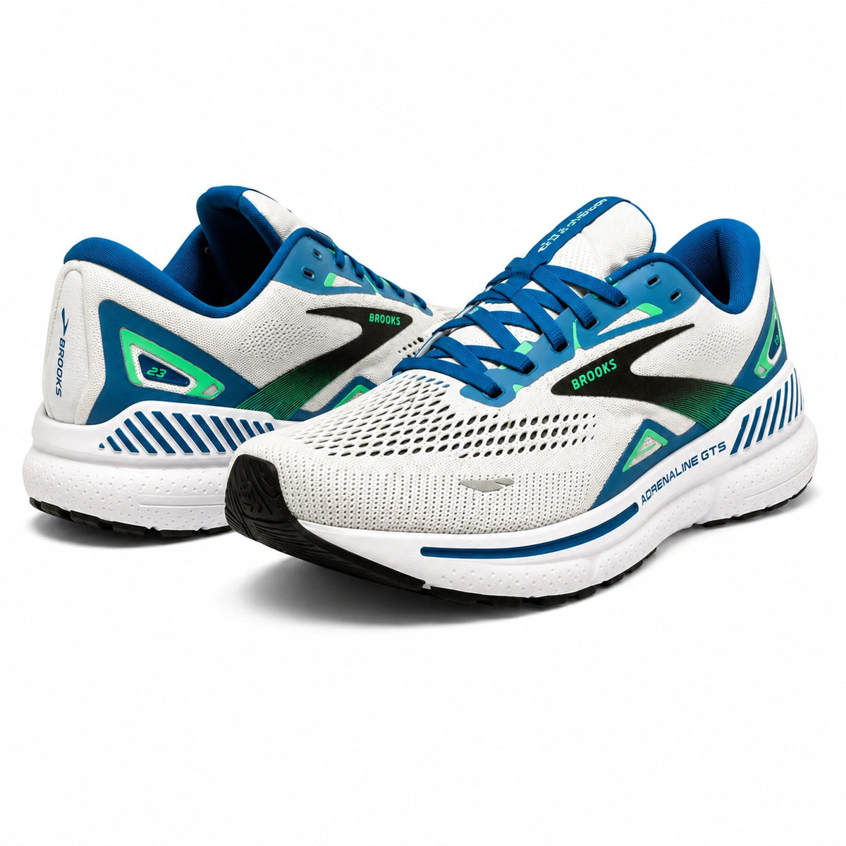Brooks Adrenaline GTS 23 white blue green running shoes for men