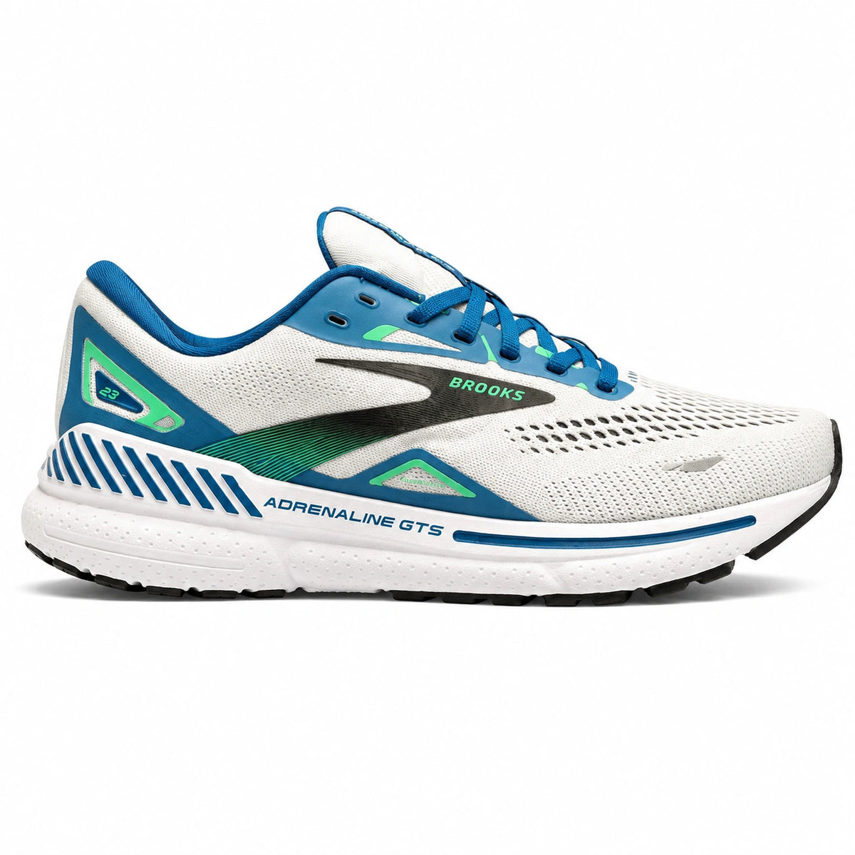 Brooks Adrenaline GTS 23 white blue green running shoes for men
