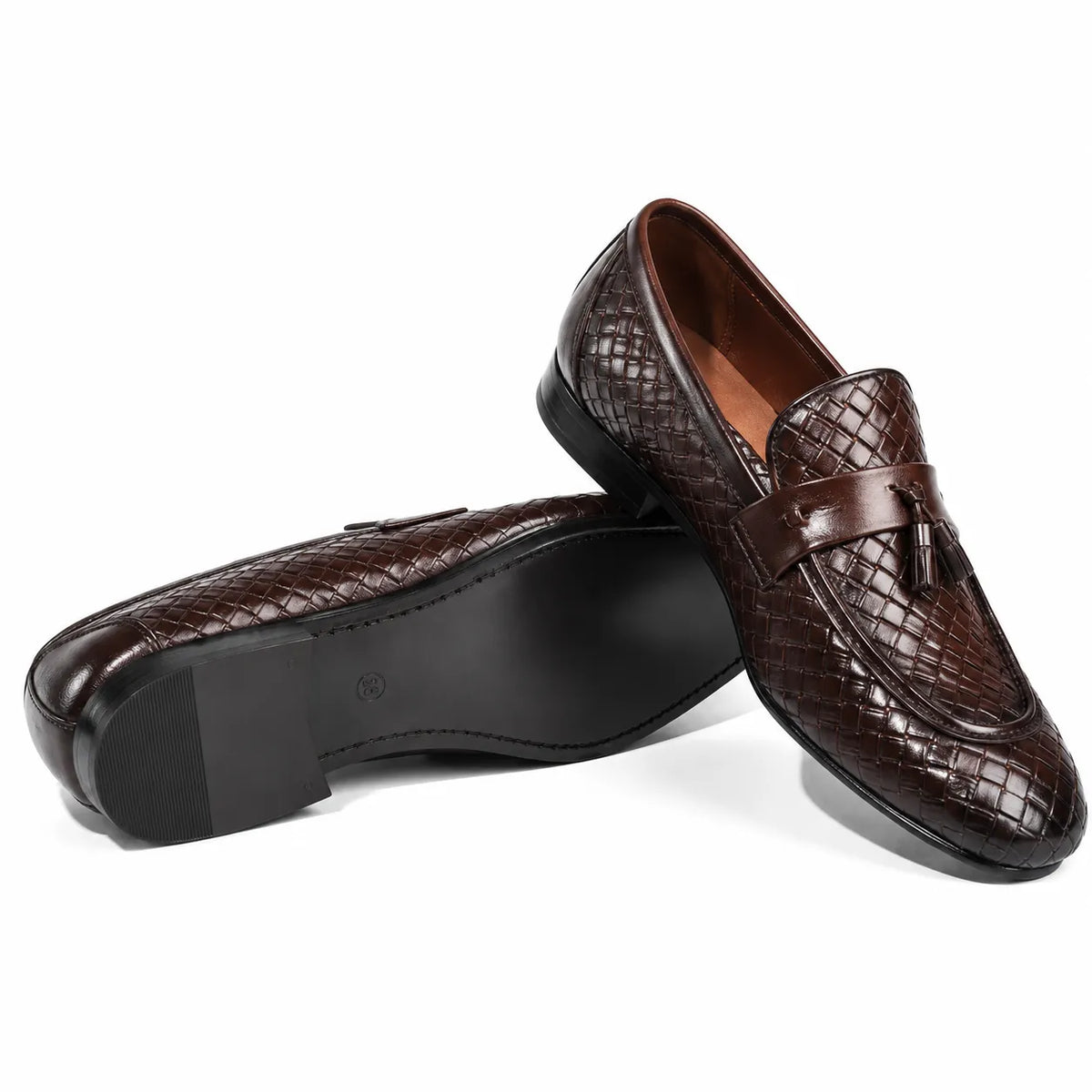Elegant brown braided leather slip-on loafers for formal and casual wear