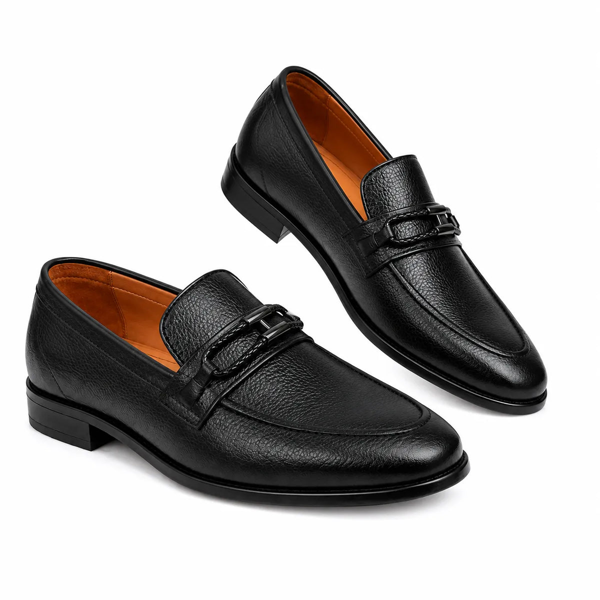 Premium black leather formal loafers for men studio product photo