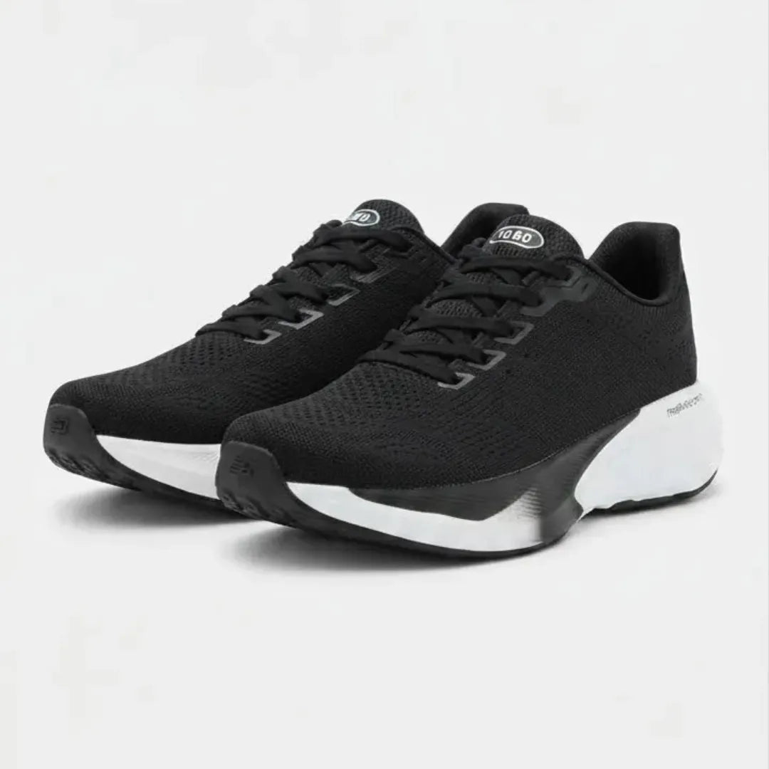 Black lightweight running shoes with breathable mesh upper and cushioned sole, ideal for running, walking, and daily wear.