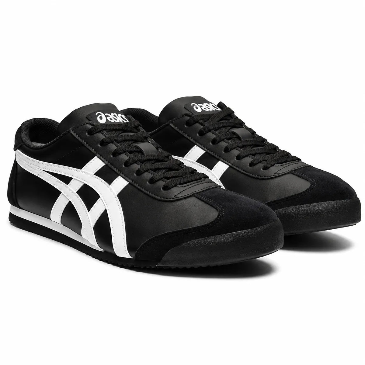 Black and white sneakers for men with white side detailing and black laces