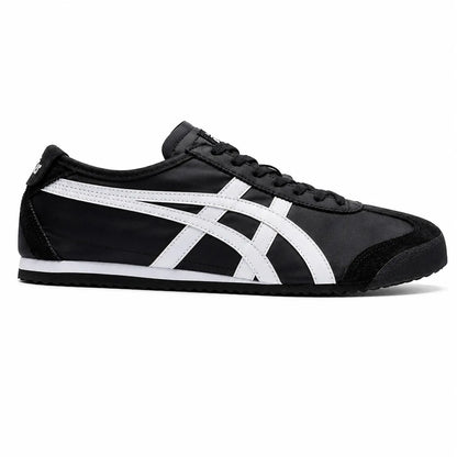 Black and white sneakers for men with white side detailing and black laces
