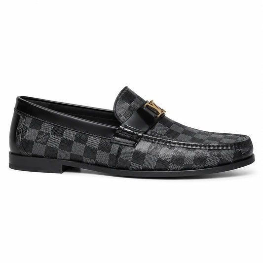 Black and gray shoes check design