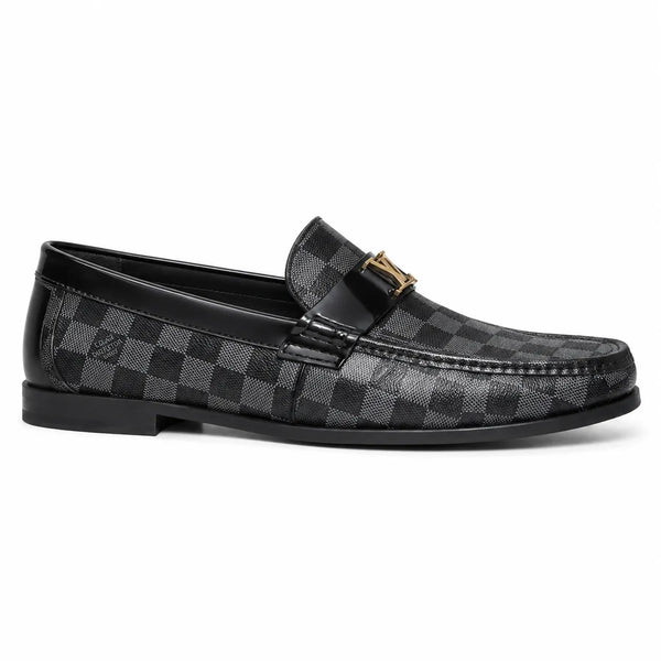 Black and gray shoes check design