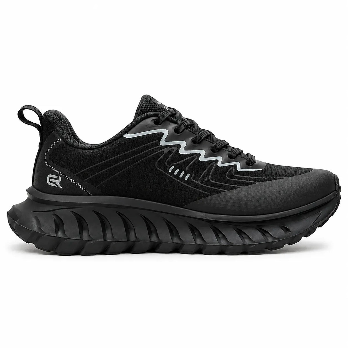Black athletic shoe on a white background