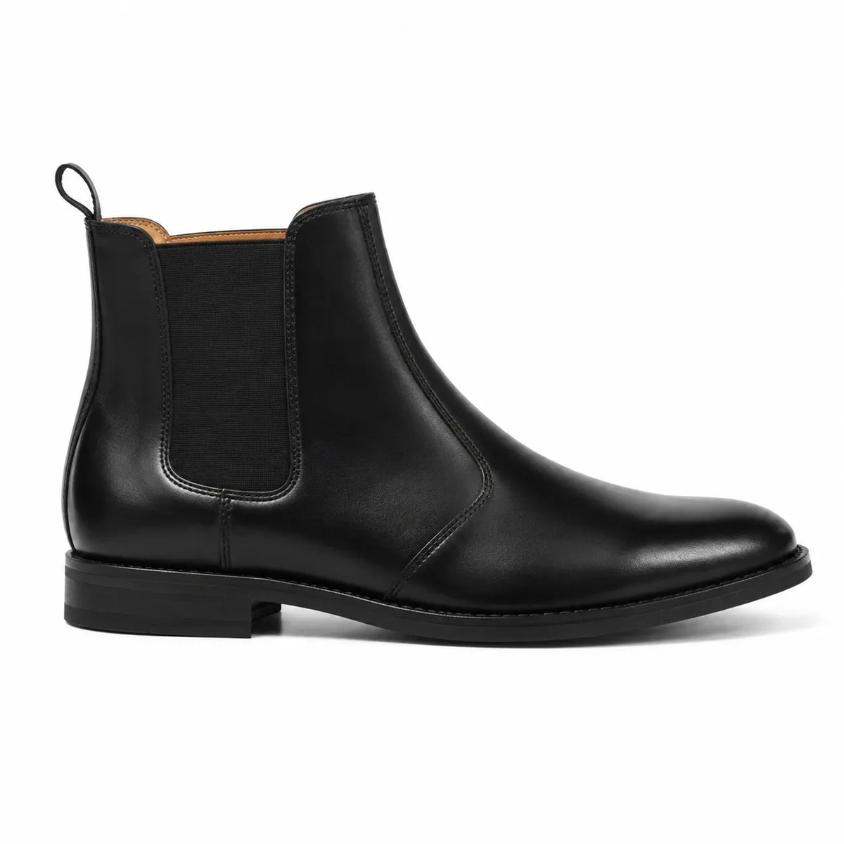 Black leather boot with laces on a white background