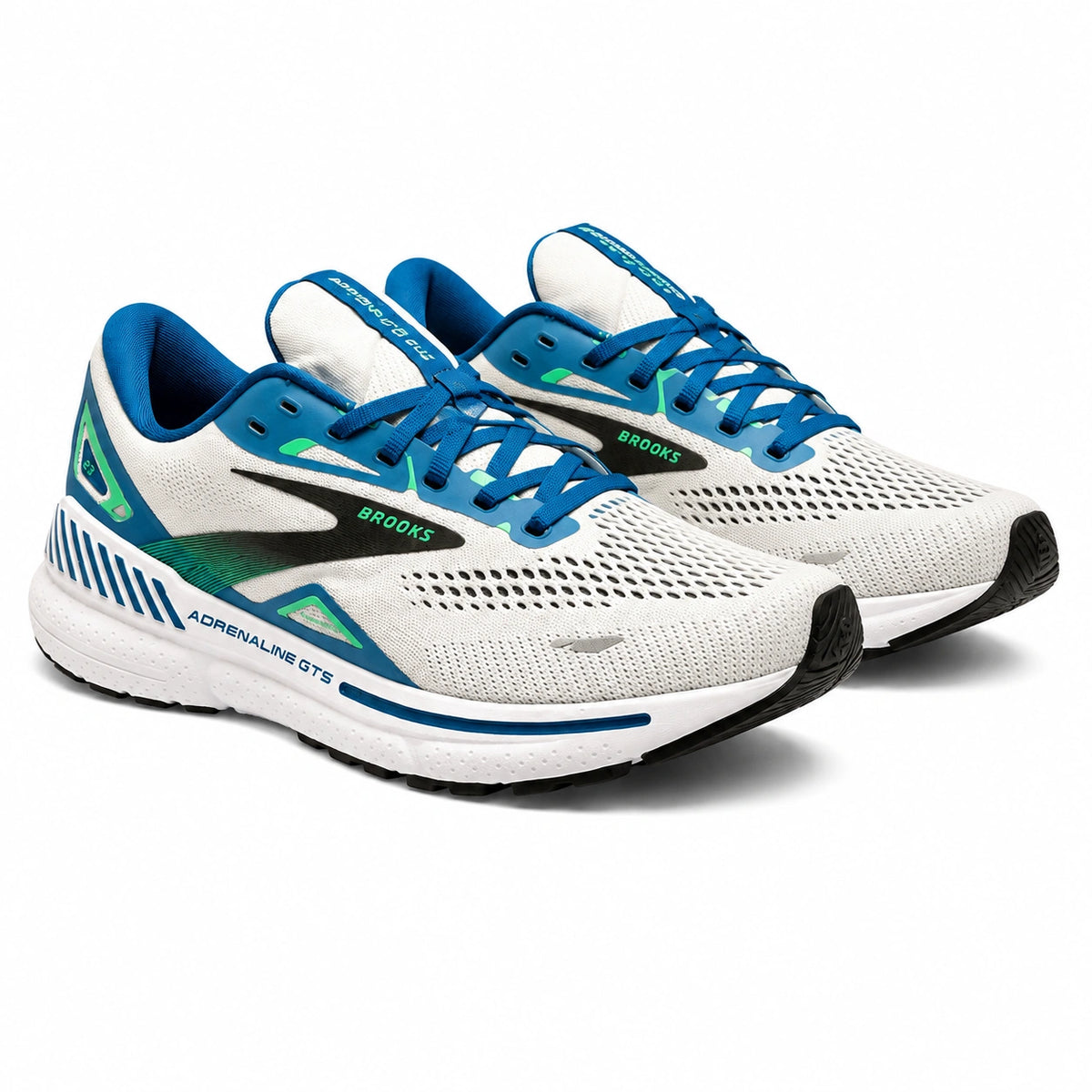Brooks Adrenaline GTS 23 white blue green running shoes for men