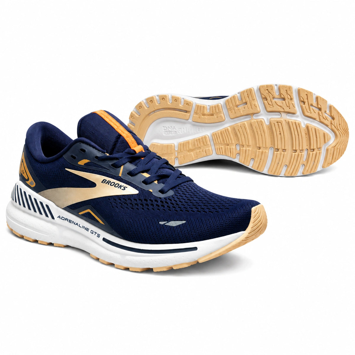 Brooks Adrenaline GTS 23 navy blue and gold running shoes for men