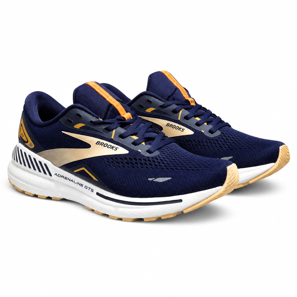 Brooks Adrenaline GTS 23 navy blue and gold running shoes for men