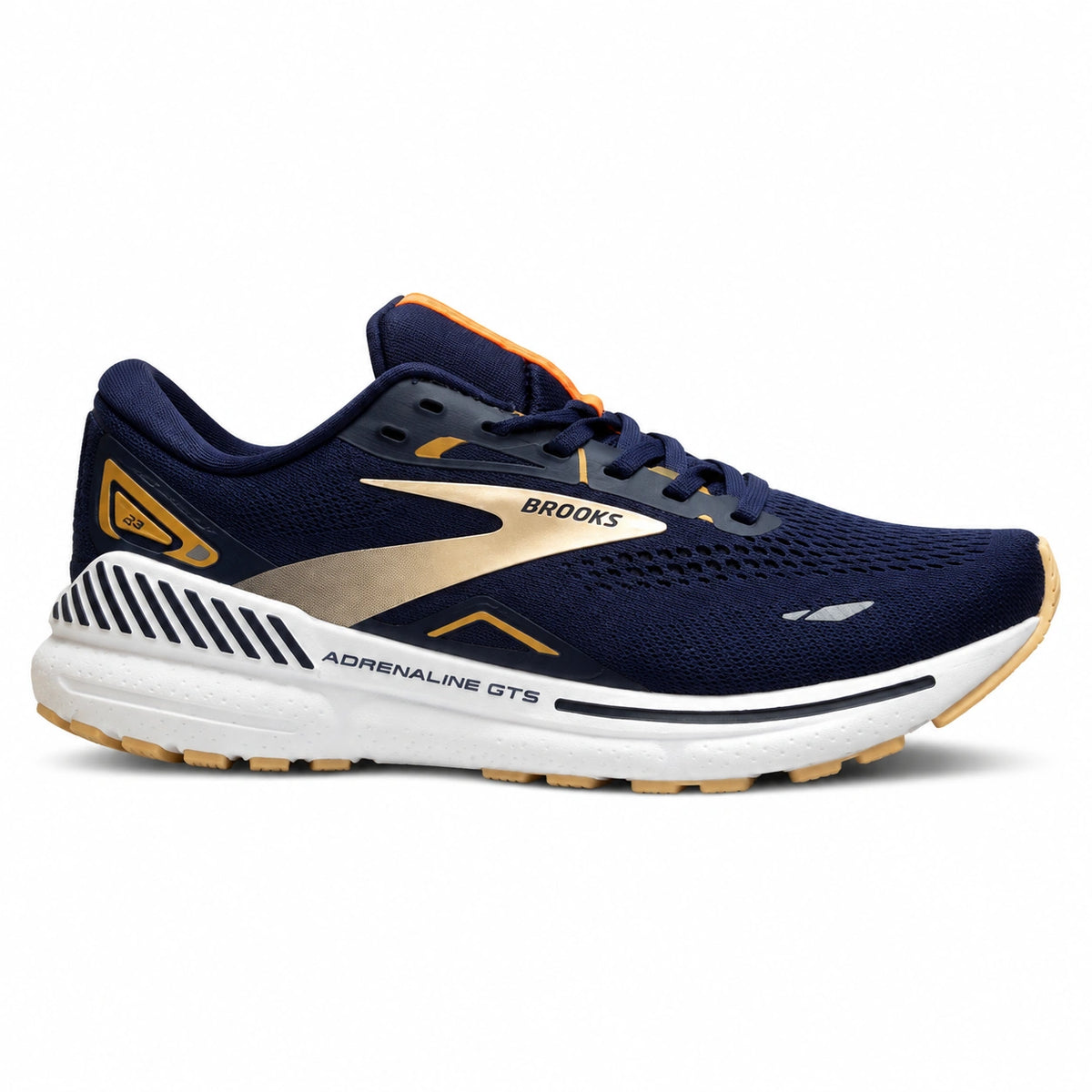 Brooks Adrenaline GTS 23 navy blue and gold running shoes for men