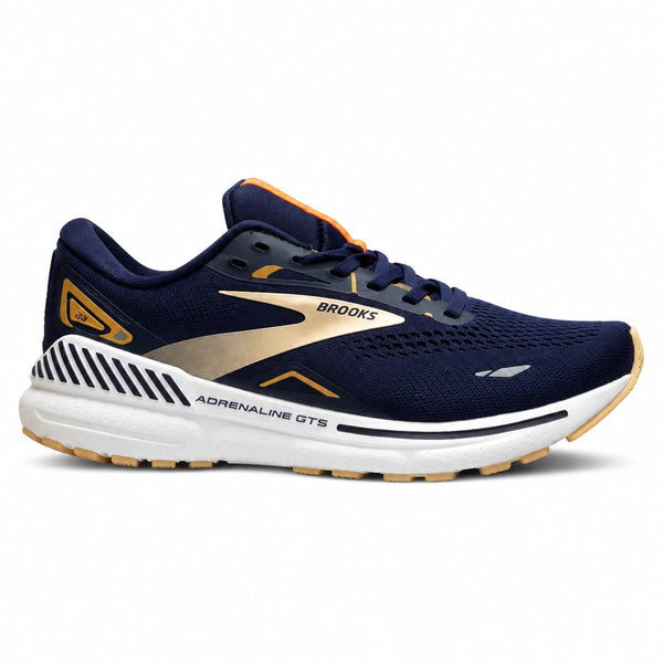 Brooks Adrenaline GTS 23 navy blue and gold running shoes for men