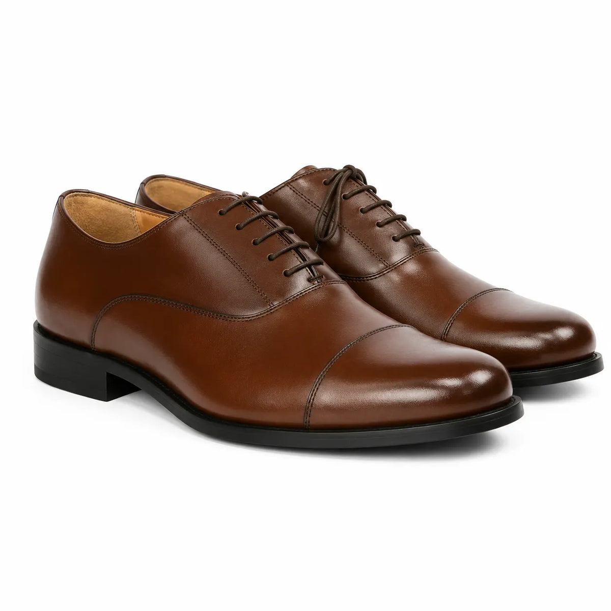 Brown leather formal Oxford shoe with black sole