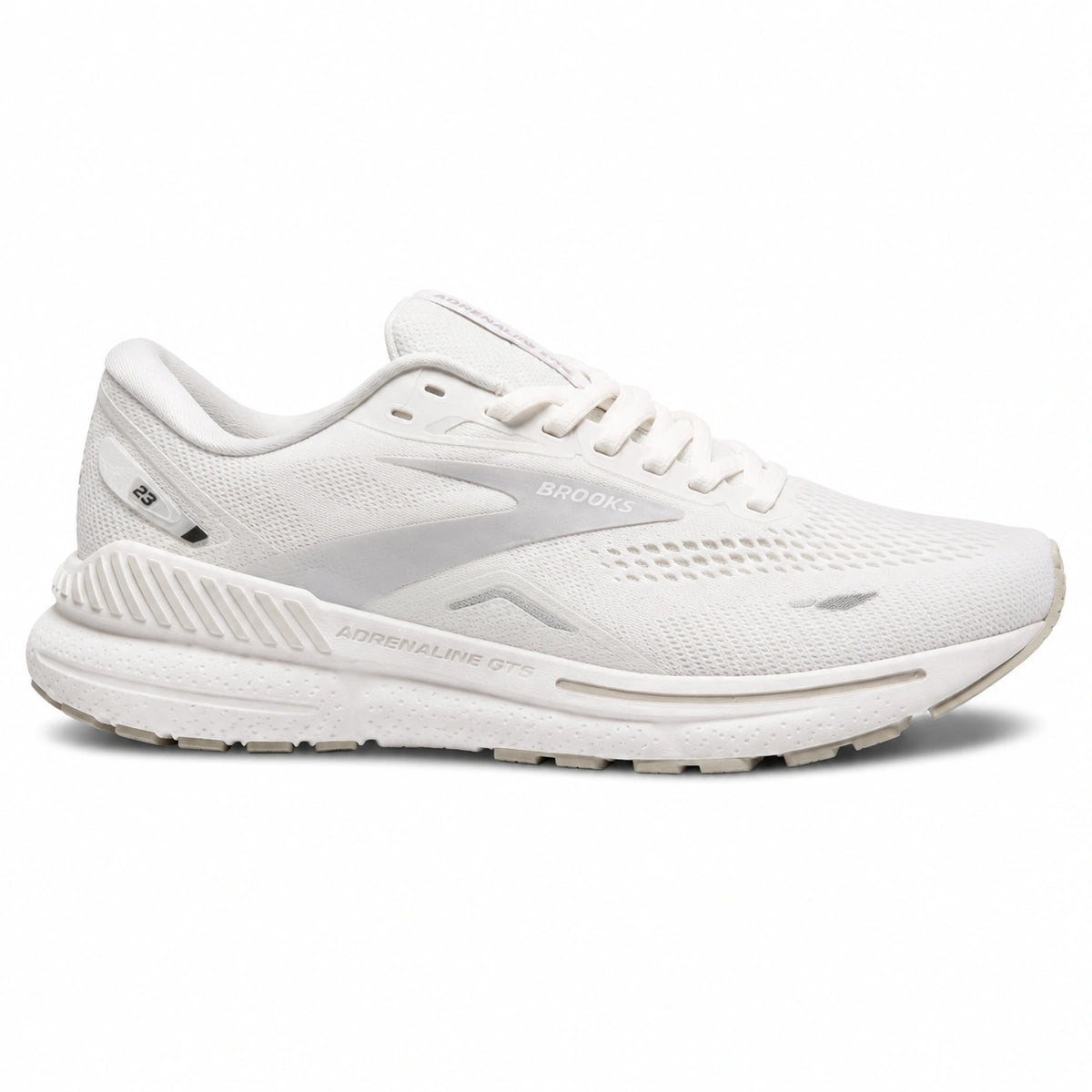 Brooks Adrenaline GTS 23 white running shoes side profile