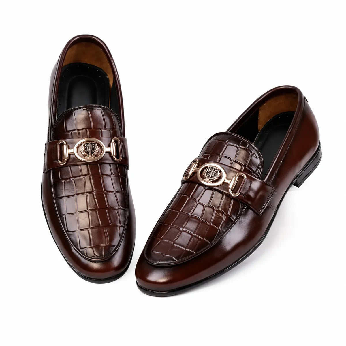 Luxury brown men's slip-on loafers with gold horsebit detail