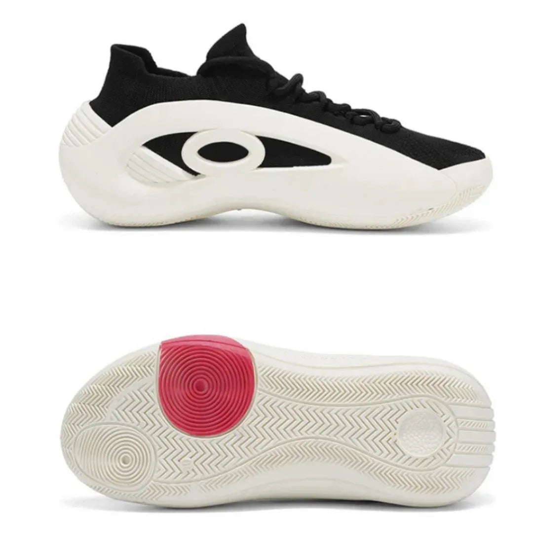 Black and off-white Oakley athletic shoe shown from the side and sole views on a white background.