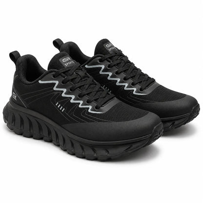 Pair of black athletic shoes on a white background
