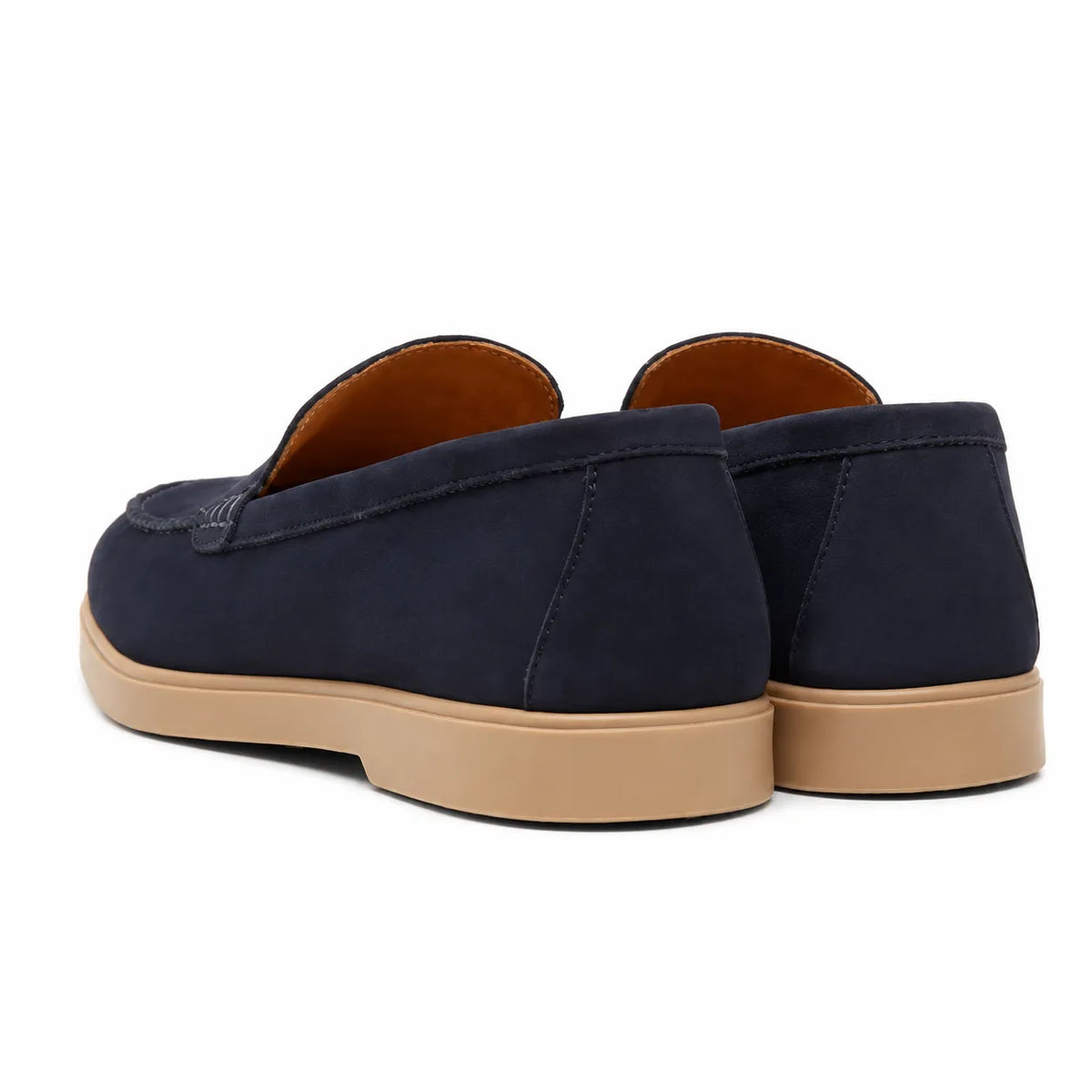 Stylish navy blue men's loafers with contrast beige sole for everyday wear