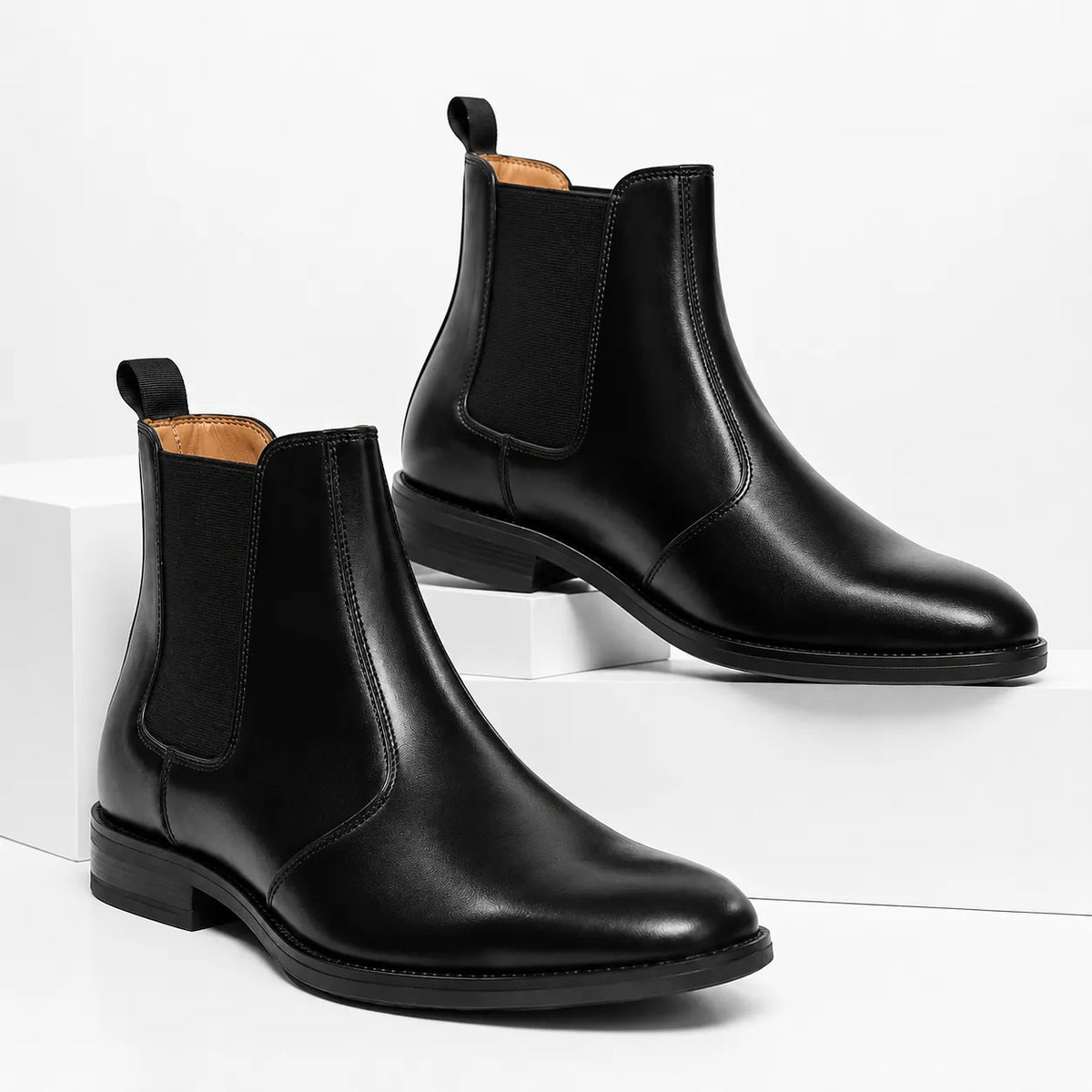 black leather chelsea long boots for men