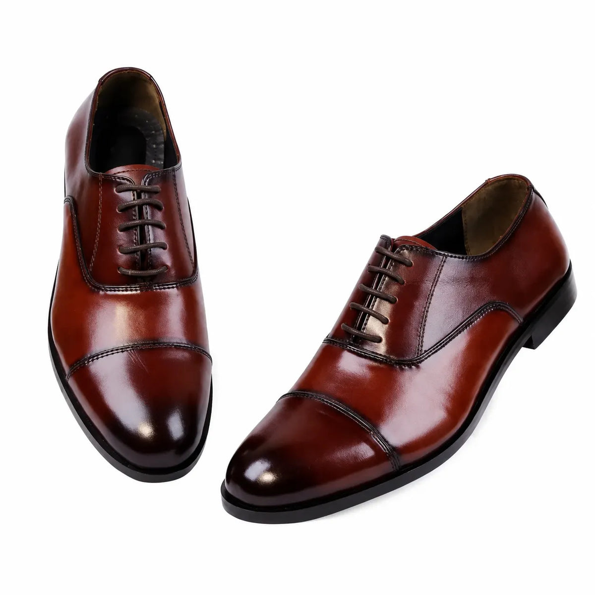 Classic brown lace-up leather dress shoes for men with polished finish