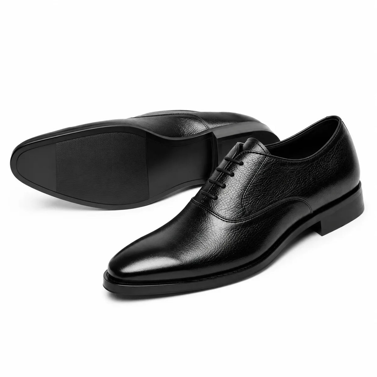 Classic black leather formal shoes with closed lacing for men