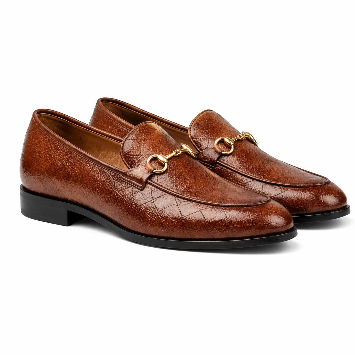 Brown leather loafers with gold horsebit 
