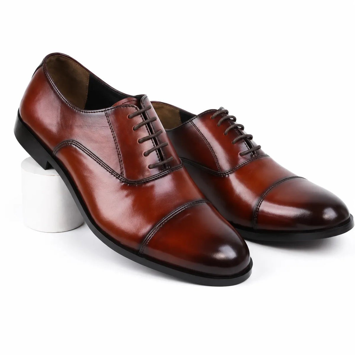 Premium men's brown formal leather Oxford shoes studio product image